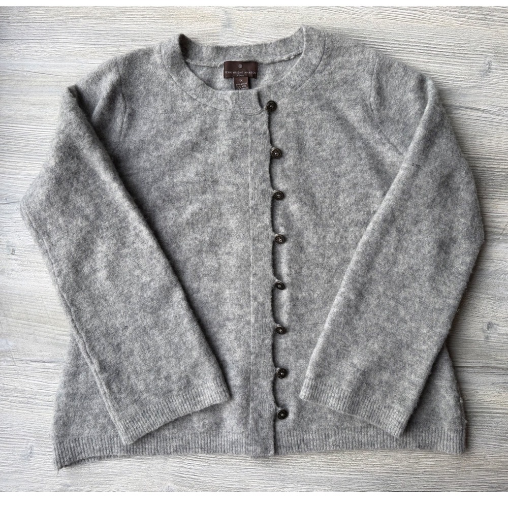 Fenn Wright Manson Grey Wool Alpaca Blend Button Cardigan Sweater 1X Grannycore